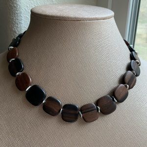 Baroni Wood and Silver Necklace